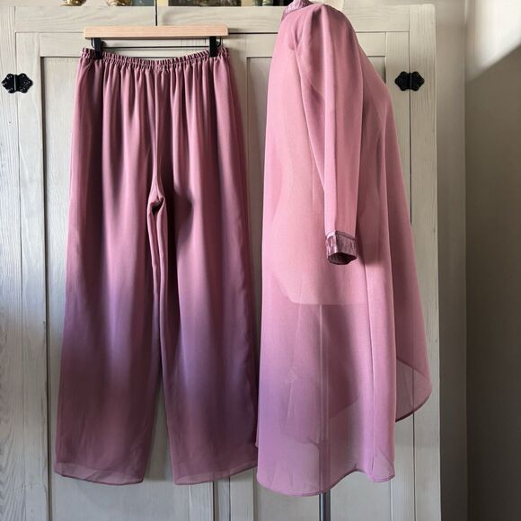 Maya Brooke Chiffon Sheer Pant Duster Set Women 8 Mauve Wedding Party Evening - Picture 5 of 16